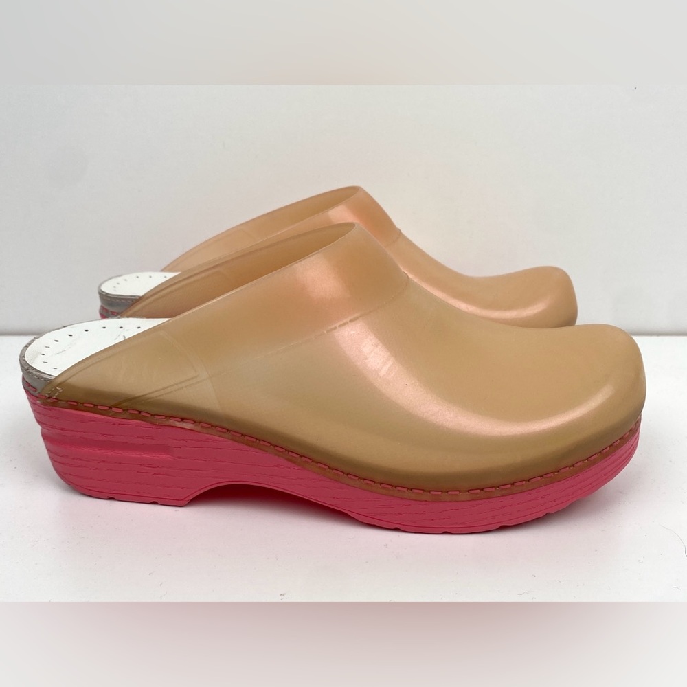 Dansko Sonja Translucent Coral Clogs, Sz 8